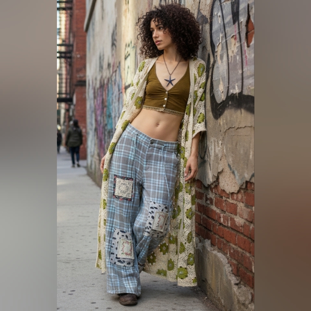 POL Patchwork Openwork Crochet Longline Cardigan … - image 2